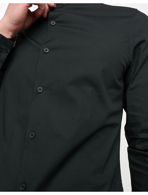 ASOS DESIGN easy iron slim fit poplin shirt with grandpa collar in black