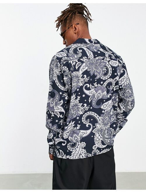 ASOS DESIGN relaxed deep camp collar shirt in black paisley print