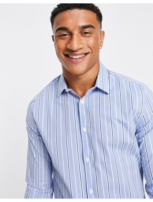 ASOS DESIGN slim fit stripe shirt in blue