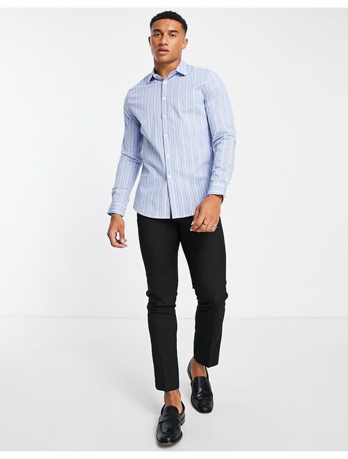 ASOS DESIGN slim fit stripe shirt in blue