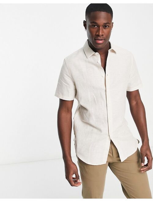 ASOS DESIGN regular linen mix shirt in ecru