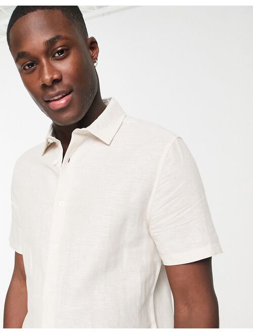 ASOS DESIGN regular linen mix shirt in ecru