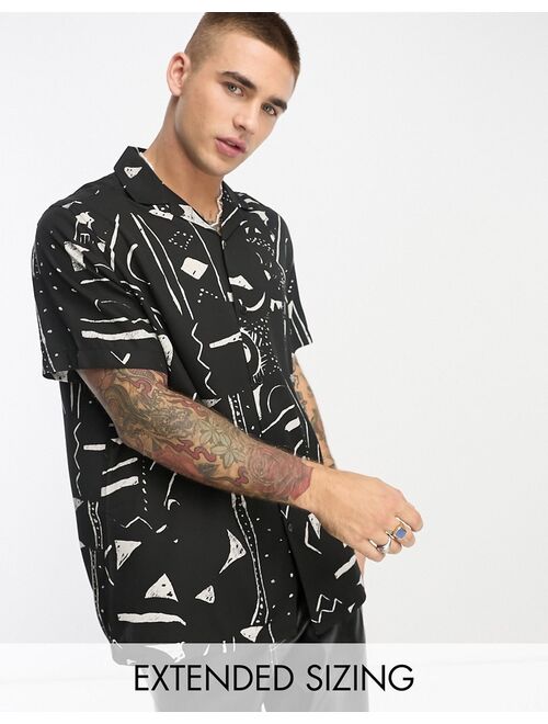 ASOS DESIGN relaxed camp collar shirt in black abstract print - part of a set