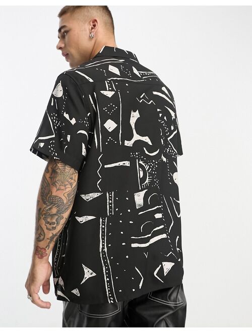 ASOS DESIGN relaxed camp collar shirt in black abstract print - part of a set