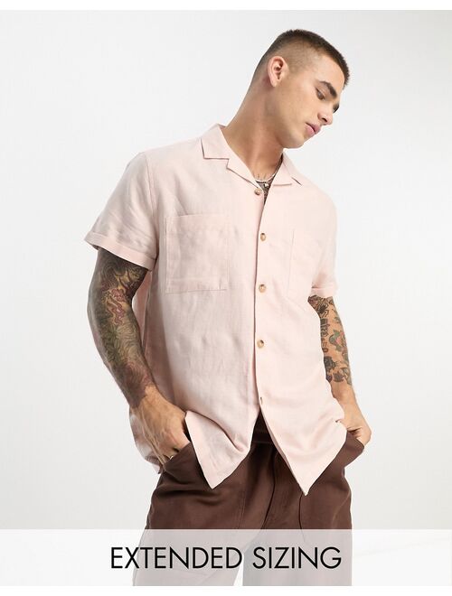 ASOS DESIGN relaxed linen shirt with double pockets in pink