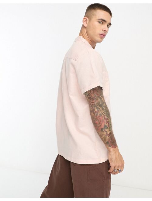 ASOS DESIGN relaxed linen shirt with double pockets in pink