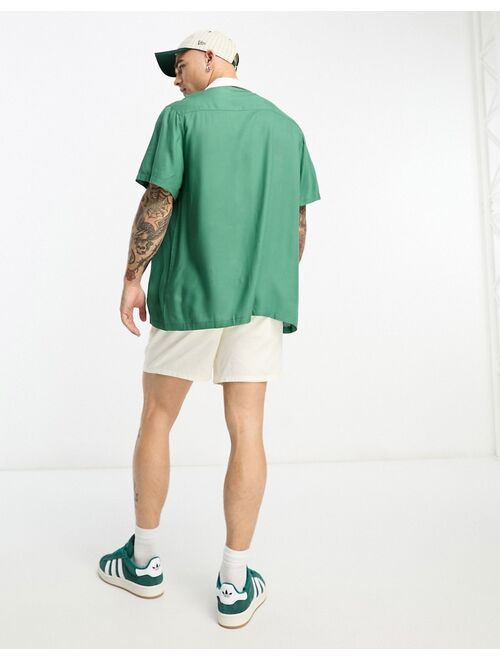 ASOS DESIGN relaxed camp collar bowling shirt in green with chest embroidery