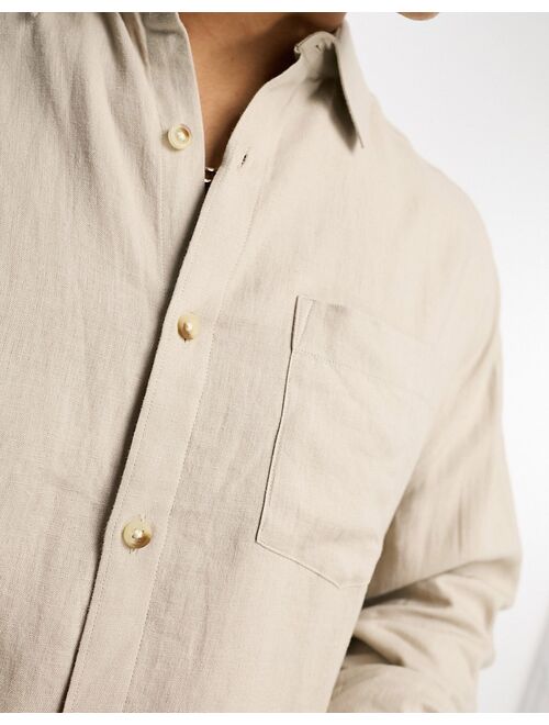 New Look long sleeve linen blend shirt in stone