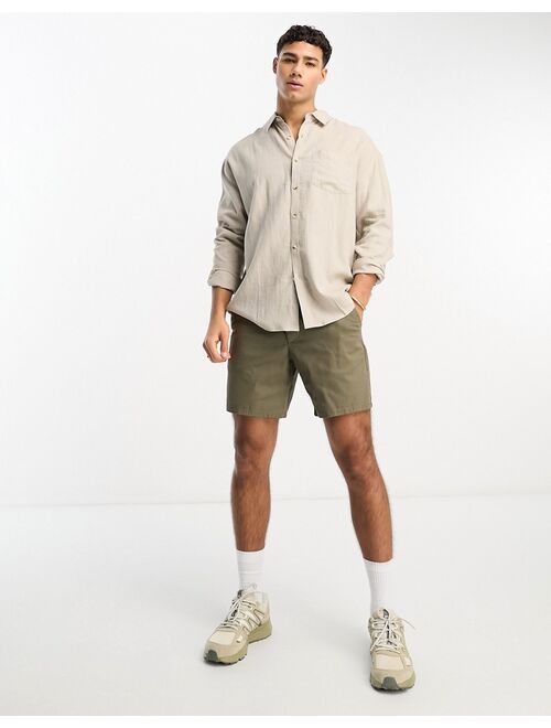 New Look long sleeve linen blend shirt in stone