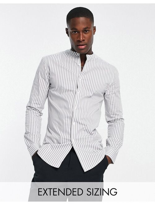 ASOS DESIGN skinny fit stripe shirt with grandad collar in gray