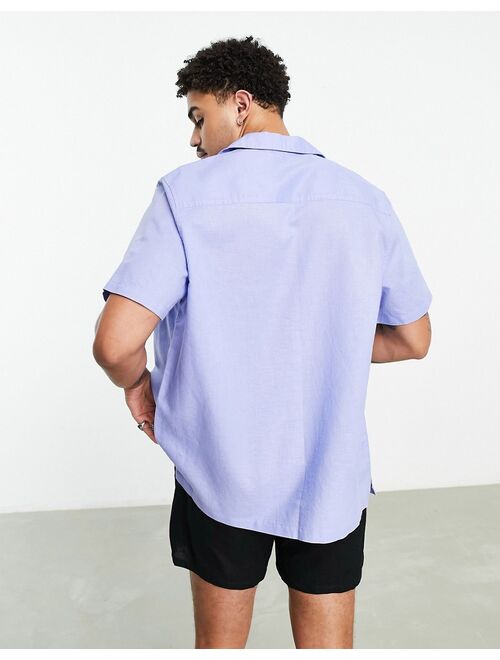 ASOS DESIGN relaxed deep revere linen mix shirt in lilac