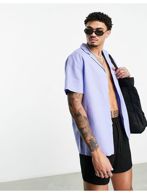 ASOS DESIGN relaxed deep revere linen mix shirt in lilac