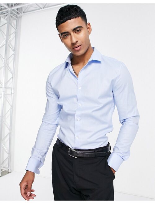 ASOS DESIGN formal royal oxford skinny shirt with double cuff in blue