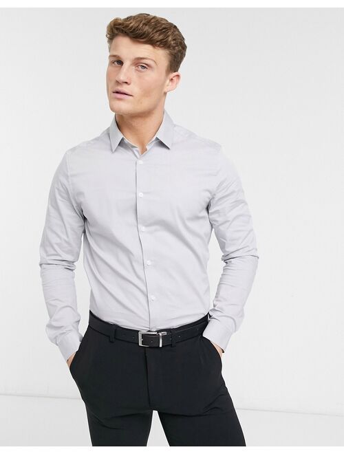 ASOS DESIGN stretch slim fit work shirt in gray