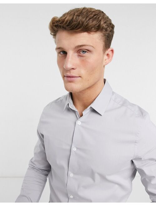 ASOS DESIGN stretch slim fit work shirt in gray