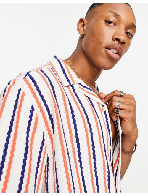 ASOS DESIGN camp collar knit stripe shirt in cream