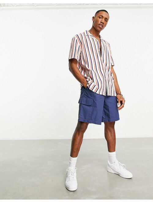 ASOS DESIGN camp collar knit stripe shirt in cream