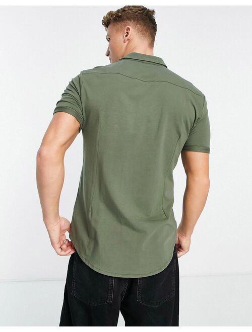 New Look short sleeve muscle fit jersey shirt in dark khaki