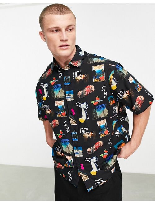 ASOS DESIGN boxy oversized shirt in black photographic print