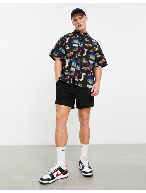 ASOS DESIGN boxy oversized shirt in black photographic print