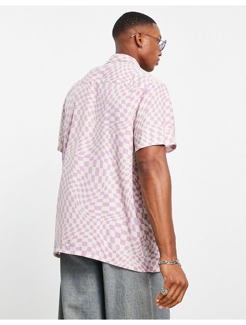 ASOS DESIGN relaxed shirt in lilac and ecru warped plaid