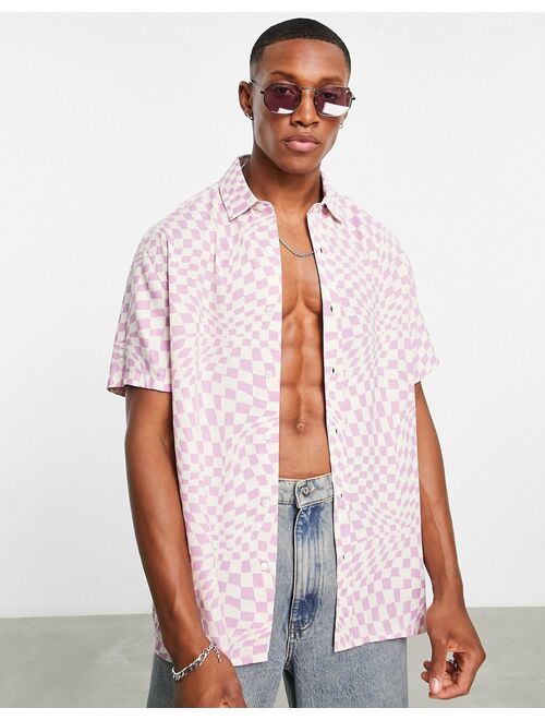 ASOS DESIGN relaxed shirt in lilac and ecru warped plaid