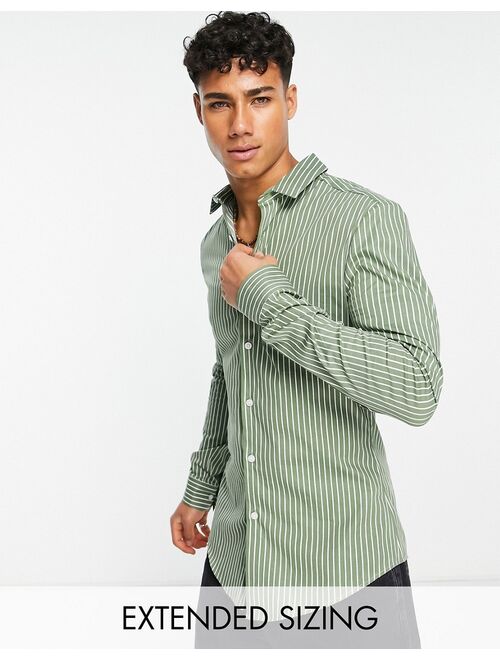 ASOS DESIGN skinny stripe shirt in dark green