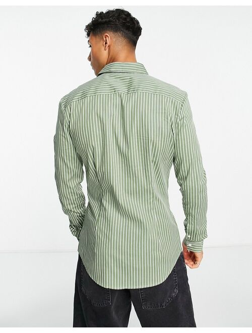 ASOS DESIGN skinny stripe shirt in dark green