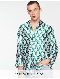 relaxed satin shirt in plaid print
