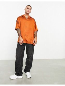 satin bowling shirt in rust