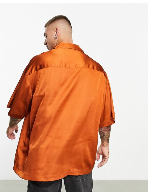 ASOS DESIGN satin bowling shirt in rust