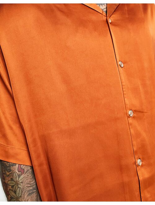 ASOS DESIGN satin bowling shirt in rust