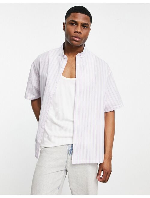 ASOS DESIGN boxy oversized shirt in lilac stripe