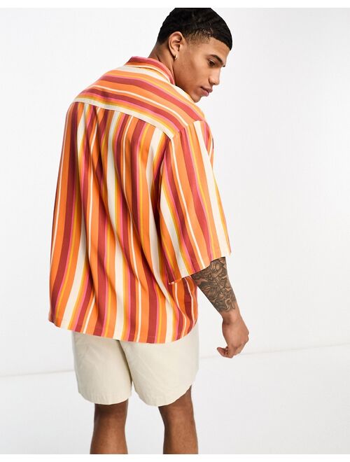 ASOS DESIGN dropped shoulder oversized revere shirt in orange stripe