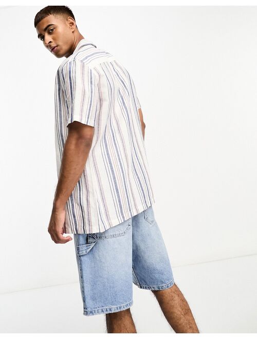 ASOS DESIGN revere stripe shirt in linen mix