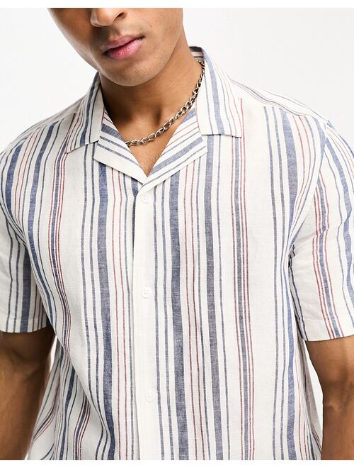 ASOS DESIGN revere stripe shirt in linen mix