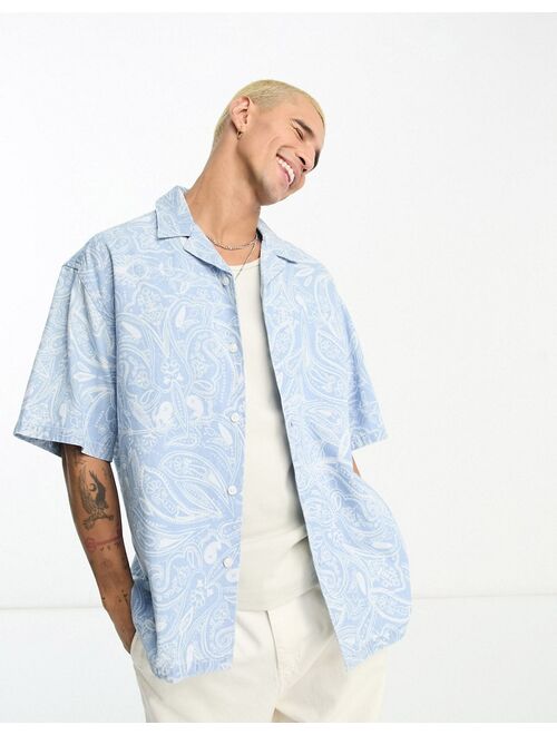 ASOS DESIGN boxy oversized revere denim shirt with paisley print