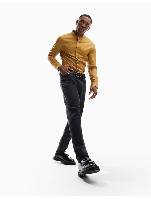 ASOS DESIGN skinny fit shirt with grandad collar in mustard