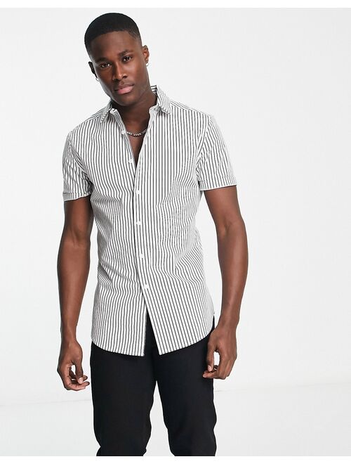 ASOS DESIGN skinny stripe shirt in white/black