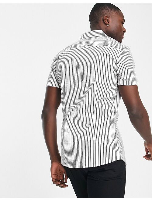 ASOS DESIGN skinny stripe shirt in white/black