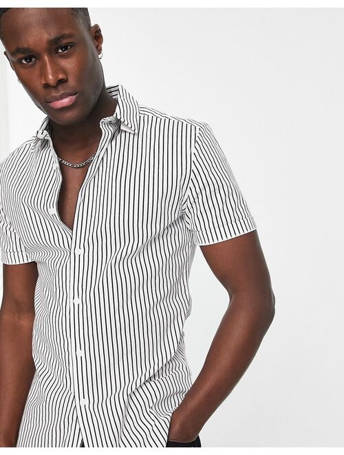 ASOS DESIGN skinny stripe shirt in white/black