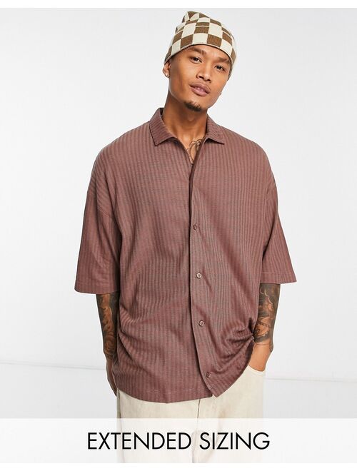 ASOS DESIGN oversized rib jersey shirt with half sleeve in brown