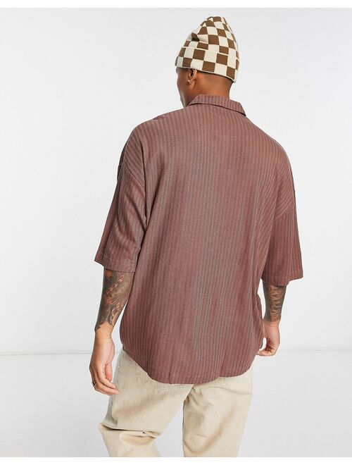 ASOS DESIGN oversized rib jersey shirt with half sleeve in brown