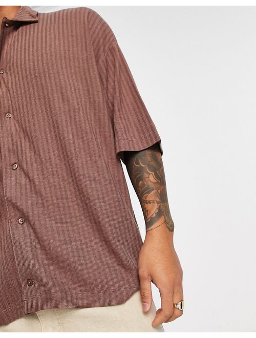 ASOS DESIGN oversized rib jersey shirt with half sleeve in brown