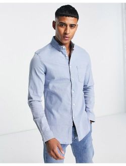 stretch slim denim shirt in light wash blue