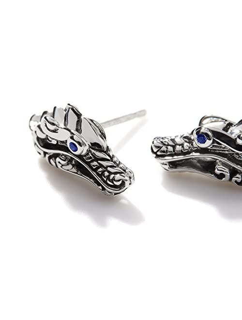 John Hardy Women's Legends Naga Silver Stud Earrings with Blue Sapphire Eyes