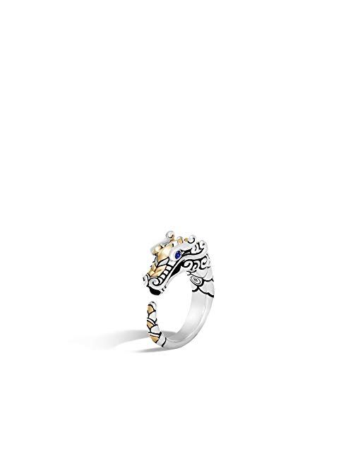 John Hardy Women's Legends Naga 18K Gold & Silver Ring in Brushed Finish with Blue Sapphire Eyes