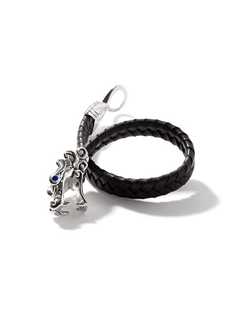 John Hardy Men's "Legends Naga" Sterling Silver and 10mm Braided Black Leather Bracelet