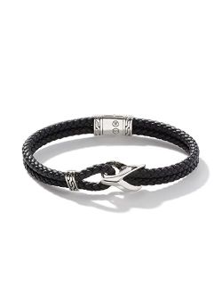 MEN's Asli Classic Chain Link Silver Bracelet on 4mm Black Leather Cord with Pusher Clasp