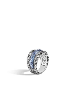 WOMEN's Classic Chain Silver Ring with Sapphire